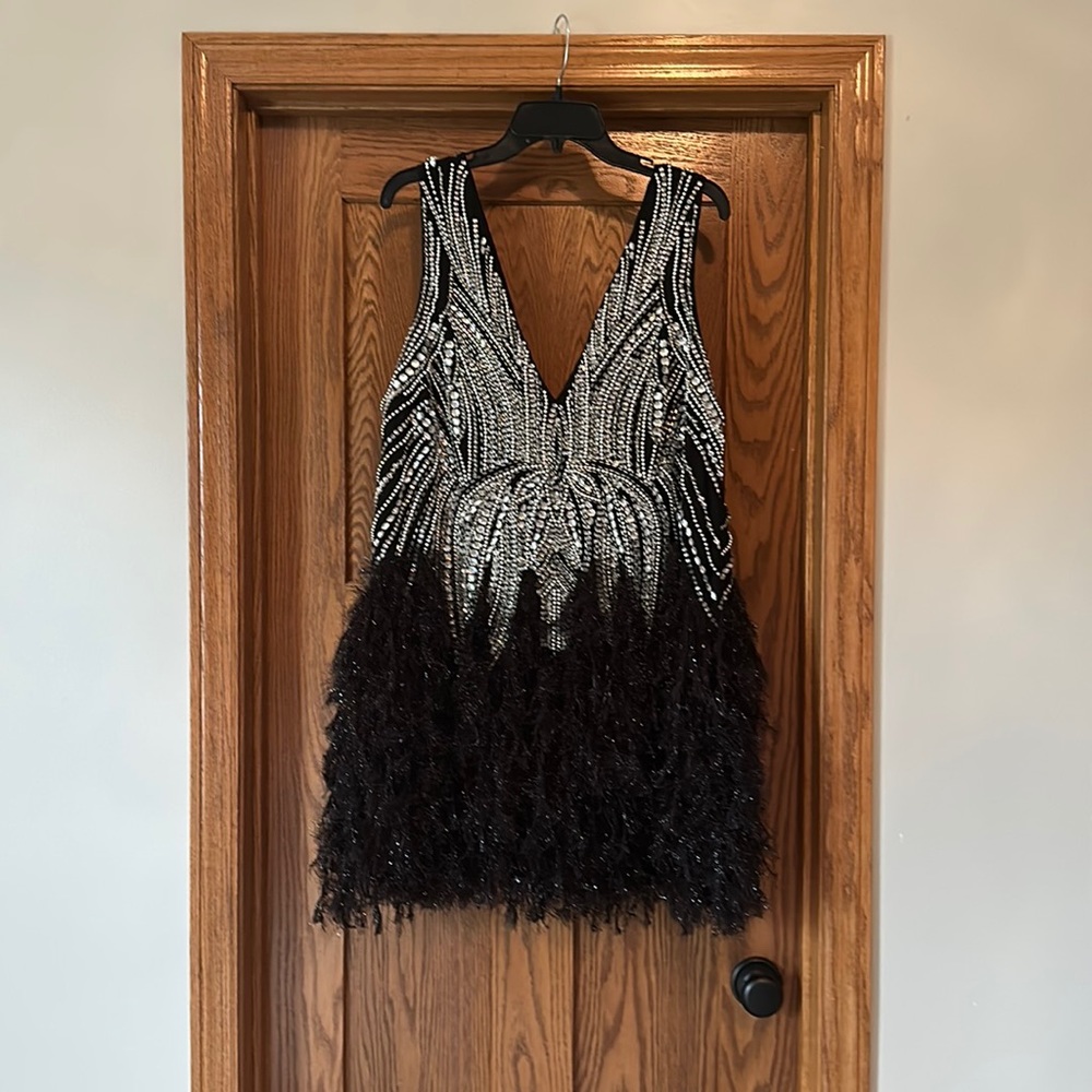 ASOS Edition Crystal and Bead Mini Dress with Faux Feather Hem